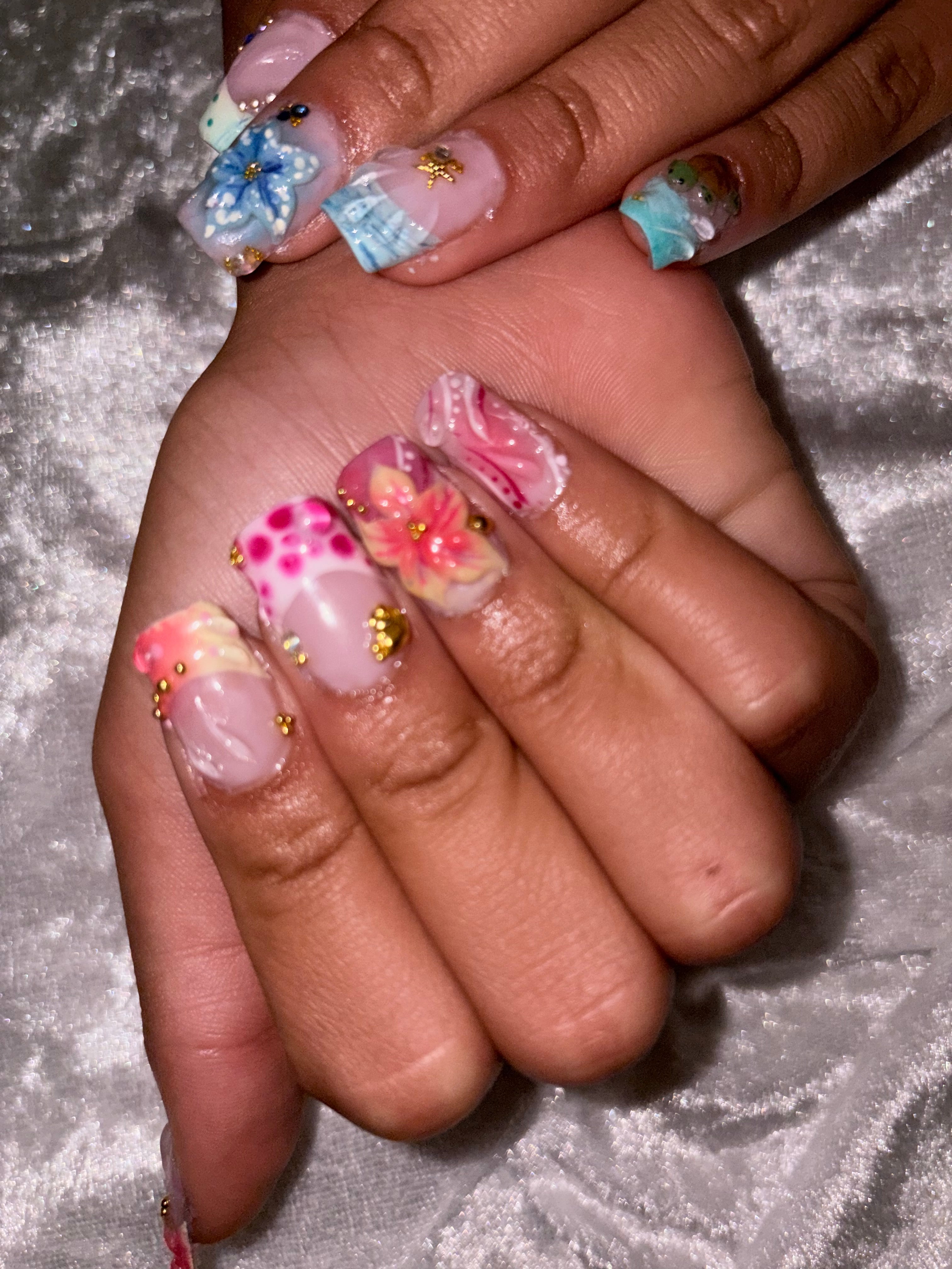 Custom 2D Detailed Design Press-On Nail Set with 3D Gel Option